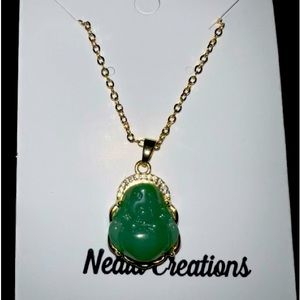 Buddha Jade green and gold necklace